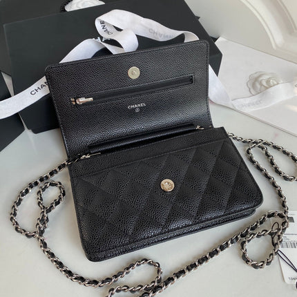 CHANEL 25S WALLET ON CHAIN 19 IN BLACK CALFSKIN SILVER HARDWARE