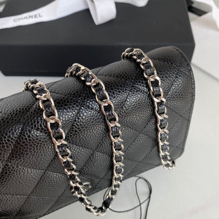 CHANEL 25S WALLET ON CHAIN 19 IN BLACK CALFSKIN SILVER HARDWARE