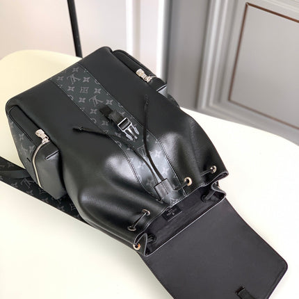 BACKPACK 45 IN BLACK CALFSKIN AND GUN METAL MONOGRAM ECLIPSE CANVAS