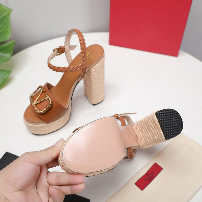 VLTN ESPADRILLE WEDGE SANDALS 25S 130 MM IN BROWN LAMBSKIN WITH GOLD HARDWARE