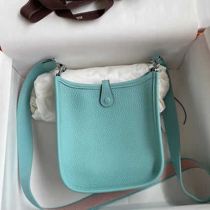 HM 25S EVELYNE 17 CM IN PASTEL BLUE COWHIDE AND CANVAS WITH SILVER HARDWARE