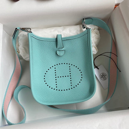 HM 25S EVELYNE 17 CM IN PASTEL BLUE COWHIDE AND CANVAS WITH SILVER HARDWARE