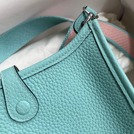 HM 25S EVELYNE 17 CM IN PASTEL BLUE COWHIDE AND CANVAS WITH SILVER HARDWARE