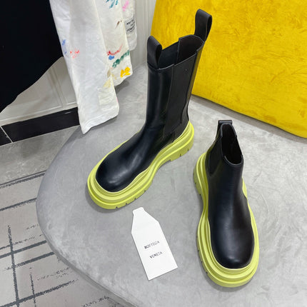 TIRE CHELSEA BOOT IN BLACK MIX NEON YELLOW CALFSKIN