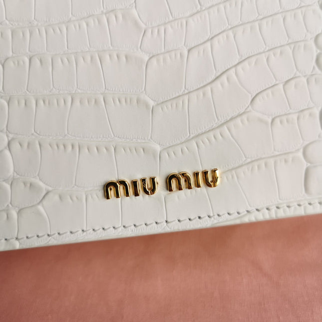 LADY 20 HANDBAG IN CROCODILE PATTERN WHITE CALFSKIN