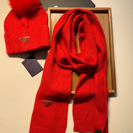 SET SCARF AND HAT IN CHERRY RED WOOL AND RABBIT FUR 416367