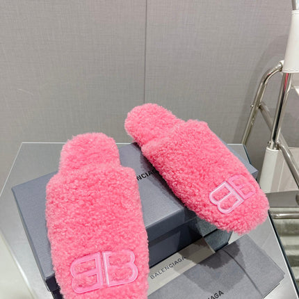BALENCIAGA 25S MULES IN PINK WOOL WITH LOGO