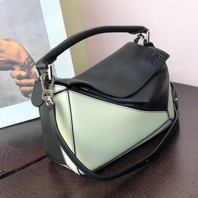 LOE MINI PUZZLE 18 BAG IN BLACK MIX WHITE CALFSKIN