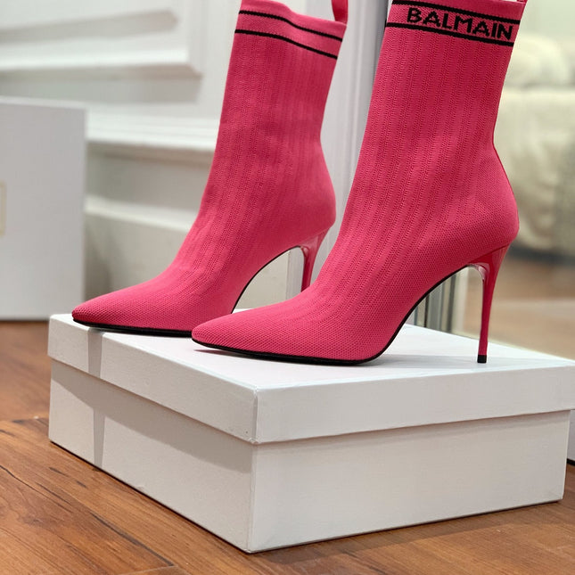 BALMAIN 26S BOOTS 105 MM IN DARK PINK FLYKNIT STYLE 16