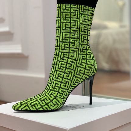 BALMAIN 26S BOOTS 105 MM IN GREEN FLYKNIT STYLE 20