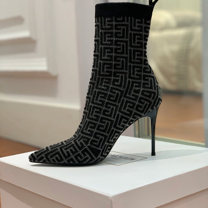 BALMAIN 26S BOOTS 105 MM IN BLACK FLYKNIT STYLE 19