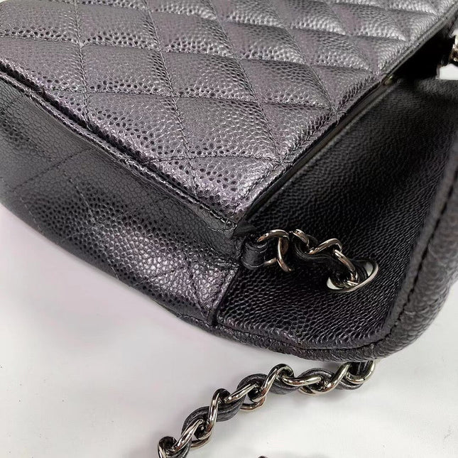 CHANEL 25S FLAP BAG 20 IN CHARCOAL BLACK CAVIAR CALFSKIN WITH SILVER HARDWARE