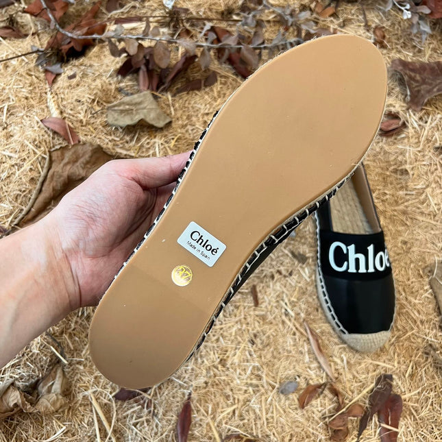 CHLOÉ 26S ESPADRILLE LOAFERS IN BLACK CALFSKIN AND CANVAS