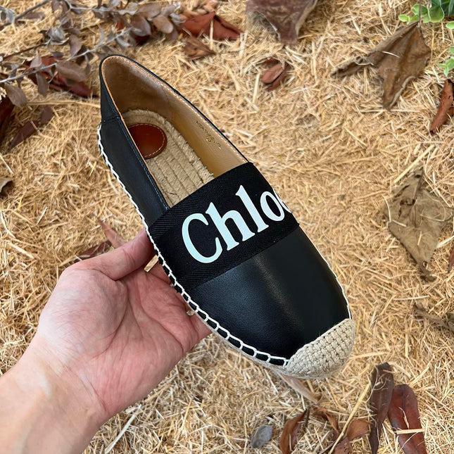 CHLOÉ 26S ESPADRILLE LOAFERS IN BLACK CALFSKIN AND CANVAS