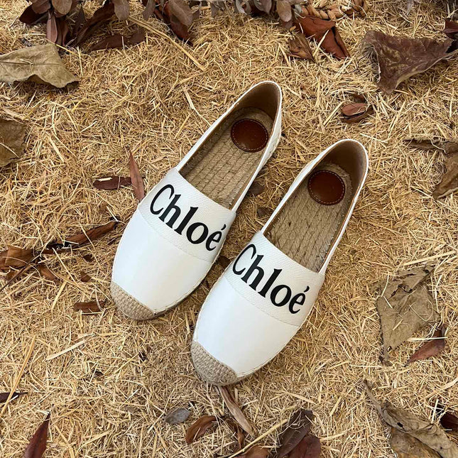 CHLOÉ 26S ESPADRILLE LOAFERS IN WHITE CALFSKIN AND CANVAS