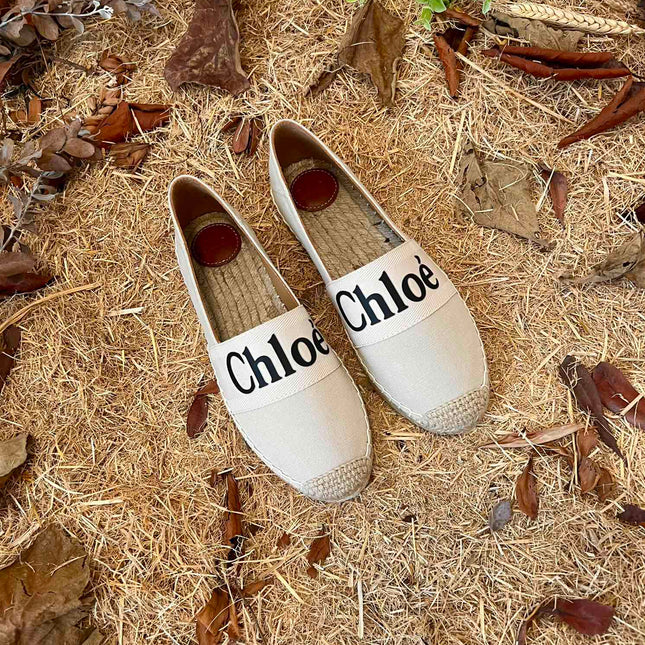 CHLOÉ 26S ESPADRILLE LOAFERS IN LIGHT BEIGE CANVAS