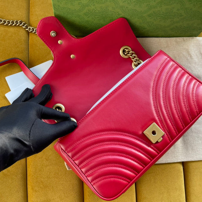 GG MARMONT MATELASSÉ LARGE 26 BAG RED PINK CALFSKIN