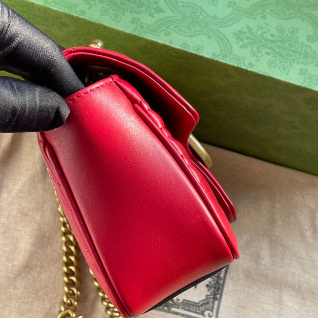 GG MARMONT MATELASSÉ SMALL 22 BAG RED PINK CALFSKIN