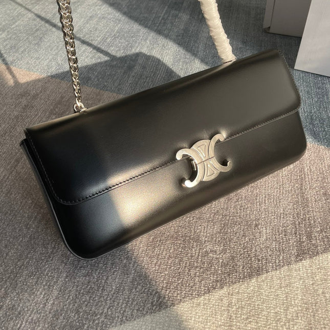 CHAIN SHOULDER BAG CLAUDE 33 IN BLACK CALFSKIN SILVER HARDWARE
