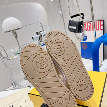 FENDI CASUAL SNEAKER IN TAN BEIGE CALFSKIN AND HEATHER PURPLE SUEDE