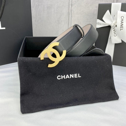 DOUBLE C BELT 30MM IN BLACK CALFSKIN METAL BUCKLE