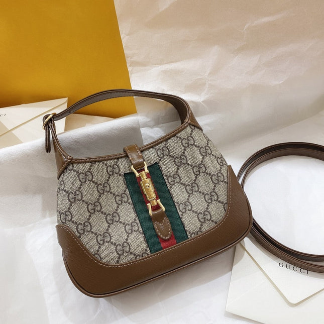 JACKIE 1961 MINI 19 SHOULDER BAG IN BEIGE CANVAS AND BROWN CALFSKIN
