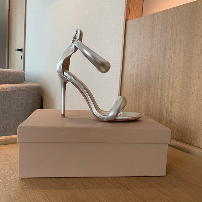 GIANVITO ROSSI 26S BIJOUX SANDALS 105 MM IN SILVER LAMBSKIN