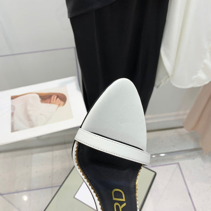 PADLOCK HIGH HEEL 10 CM SANDAL IN WHITE SHEEPSKIN