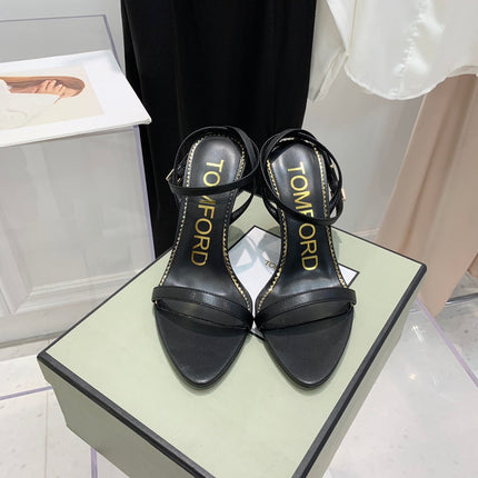 TOM FORD 26S GOLD BUCKLE HEELS 105 MM IN BLACK LAMBSKIN