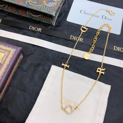 CD 26S DIOR LOGO CHAIN LAYERED NECKLACE IN GOLD TONE METAL WITH CRYSTAL 631007