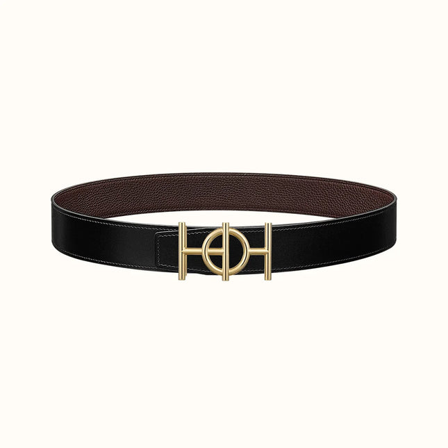 ULYSSE BELT BUCKLE & REVERSIBLE CHOCOLATE BROWN LEATHER STRAP 38MM GOLD HARDWARE