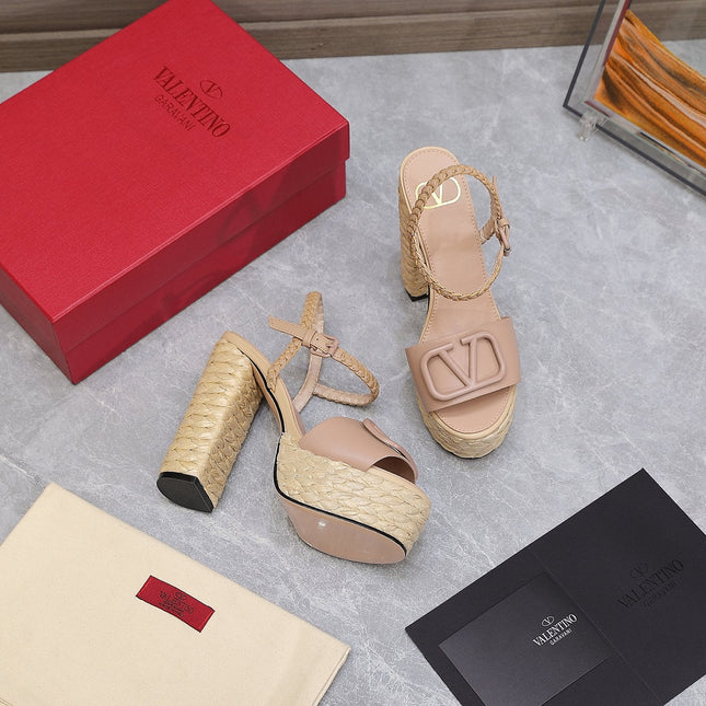 VLTN ESPADRILLE WEDGE SANDALS 25S 130 MM IN MUTED PEACH BEIGE LAMBSKIN