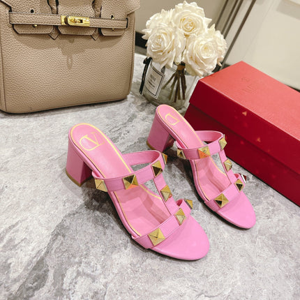 ROMAN STUD BRIGHT PINK CALFSKIN SLIDE SANDAL 60 MM