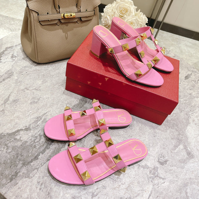 ROMAN STUD BRIGHT PINK CALFSKIN SLIDE SANDAL 60 MM