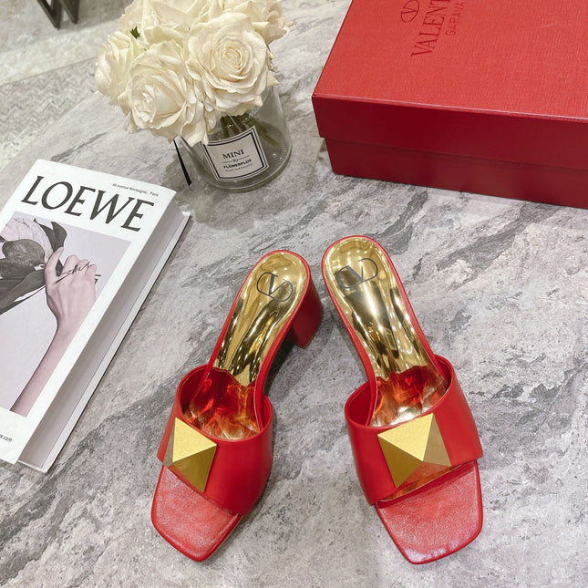 ONE STUD HEELED MULE 60 MM IN CHERRY RED CALFSKIN