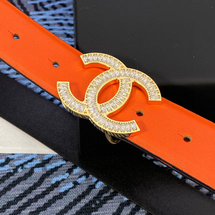 CHANEL 25S BELT 30 MM IN ORANGE CALFSKIN WITH GOLD HARDWARE 615097