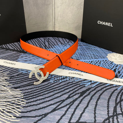 CHANEL 25S BELT 30 MM IN ORANGE CALFSKIN WITH GOLD HARDWARE 615097