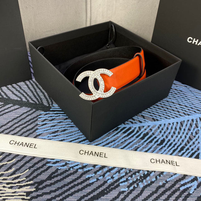 CHANEL 25S BELT 30 MM IN ORANGE CALFSKIN WITH SILVER HARDWARE 615097