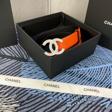 CHANEL 25S BELT 30 MM IN ORANGE CALFSKIN WITH GOLD HARDWARE 615097