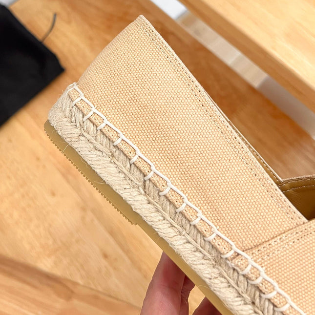 PRADA 26S EMBROIDERED LOGO ESPADRILLE FLATS IN BEIGE CANVAS