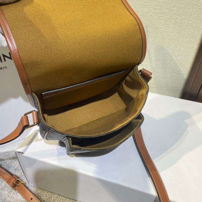 CELINE FOLCO BAG 18 BLACK IN TRIOMPHE CANVAS AND CALFSKIN
