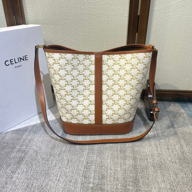 CELINE 26S BUCKET 33 IN CREAM WHITE CALFSKIN WITH PRINTED PATTERN