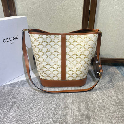 CELINE 26S BUCKET 33 IN CREAM WHITE CALFSKIN WITH PRINTED PATTERN