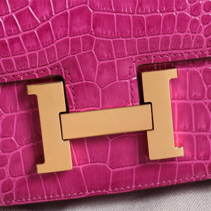 HM CONSTANCE 23 BARBIE PINK ALLIGATOR SILVER HARDWARE