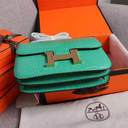 HM CONSTANCE 23 MALACHITE GREEN ALLIGATOR GOLD HARDWARE