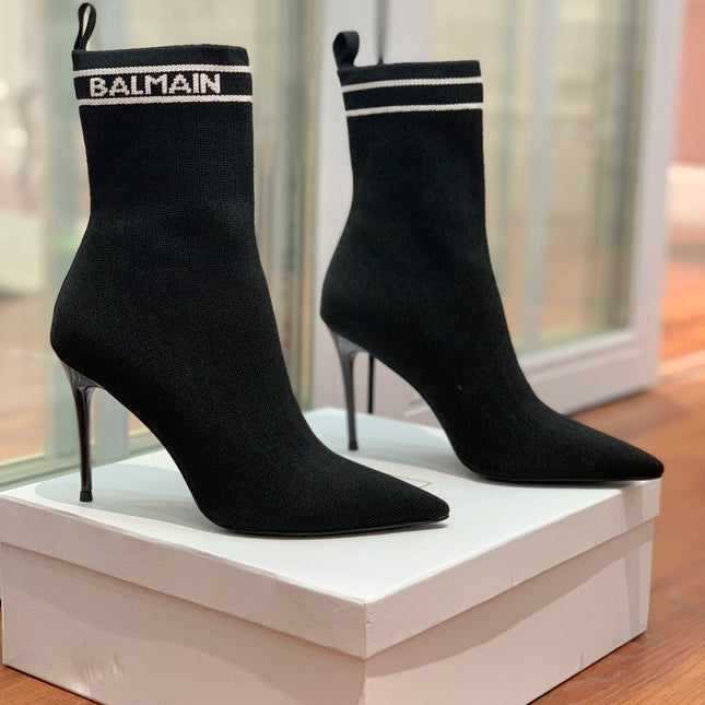 BALMAIN 26S BOOTS 105 MM IN BLACK FLYKNIT STYLE 12