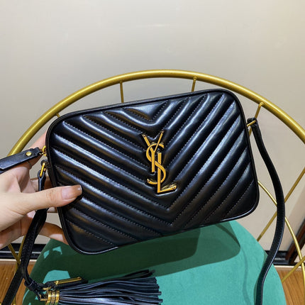LOU 23 CAMERA BAG IN BLACK/ GOLD QUILTED LEATHER