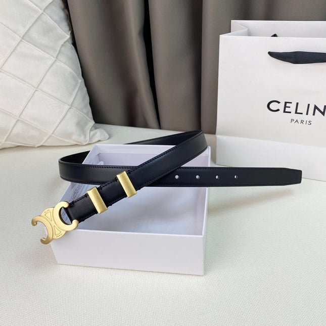 Medium Triomphe Belt 25mm Black Calfskin Gold Loop Ghw