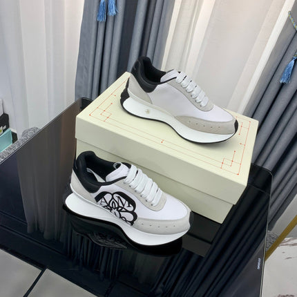 SPRINT RUNNER LOW-TOP IN WHITE CALFSKIN GREY SUEDE AND BLACK HEEL
