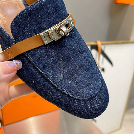 0Z MULE TAWNY AND DENIM CALFSKIN